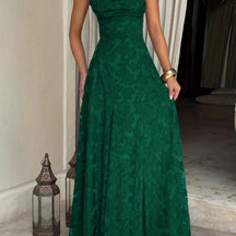 Chic Halter Evening Gown with Open Back and Full Skirt
