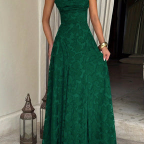 Chic Halter Evening Gown with Open Back and Full Skirt