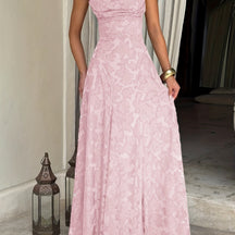 Chic Halter Evening Gown with Open Back and Full Skirt