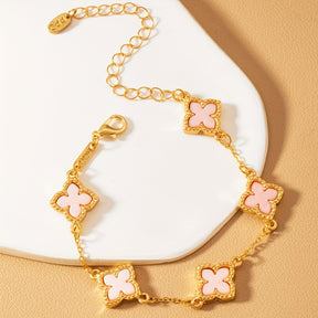 1pc Pulseira Elegante de Trevo da Sorte - Corrente Dourada com Esmalte Vermelho, Perfeita para Dia dos Namorados, Dia das Mães, Agradecimento a Professores e Presentes de Volta às Aulas, Presente de Agradecimento a Professores|Design Elegante de Pulseira|Pulseira de Corrente Durável