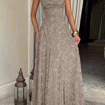 Chic Halter Evening Gown with Open Back and Full Skirt