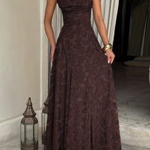 Chic Halter Evening Gown with Open Back and Full Skirt