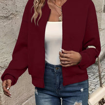 Elegant Solid Color Zipper Cardigan Jacket