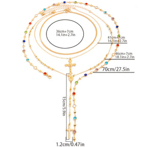 Conjunto de Colares de Cobre com 4 Peças - Estilo Ousado e  Old Money com Padrões Geométricos Coloridos para Mulheres - Presente para Férias na Praia, Encontros, Festas, Jantares Noturnos e Uso Diário (Cores de Strass Aleatórias)