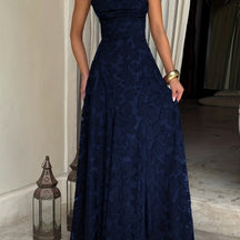 Chic Halter Evening Gown with Open Back and Full Skirt