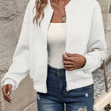 Elegant Solid Color Zipper Cardigan Jacket