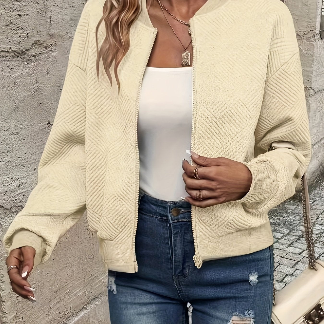Elegant Solid Color Zipper Cardigan Jacket