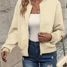Elegant Solid Color Zipper Cardigan Jacket