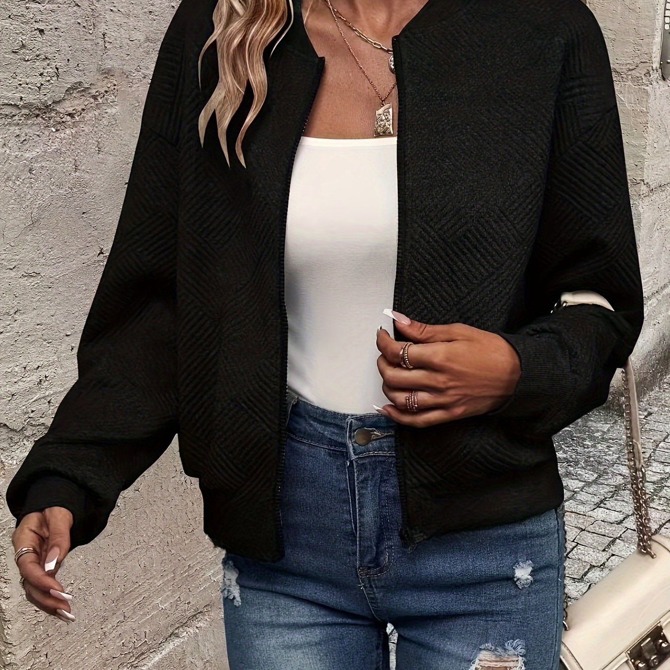 Elegant Solid Color Zipper Cardigan Jacket