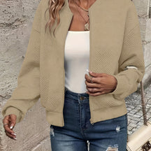 Elegant Solid Color Zipper Cardigan Jacket