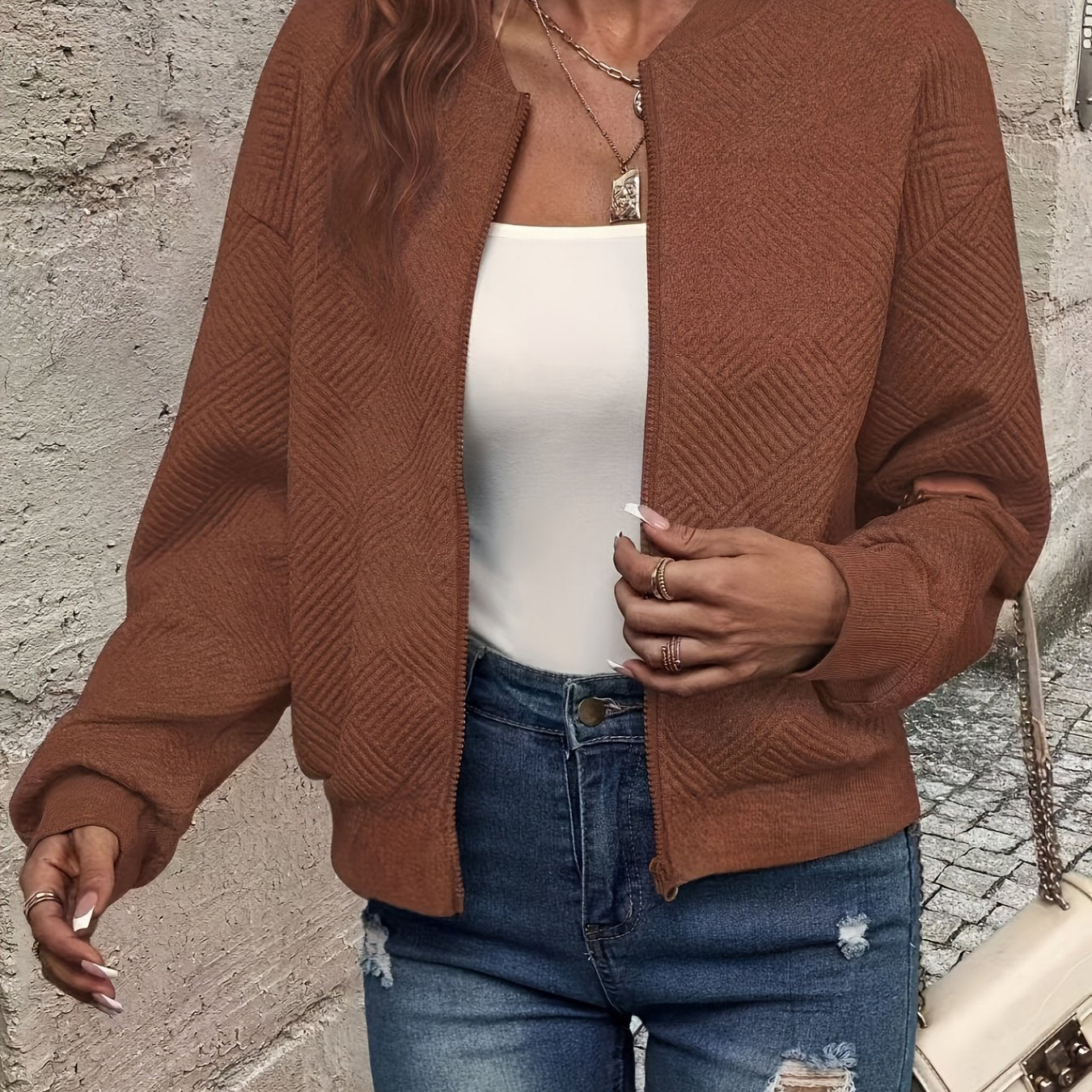Elegant Solid Color Zipper Cardigan Jacket
