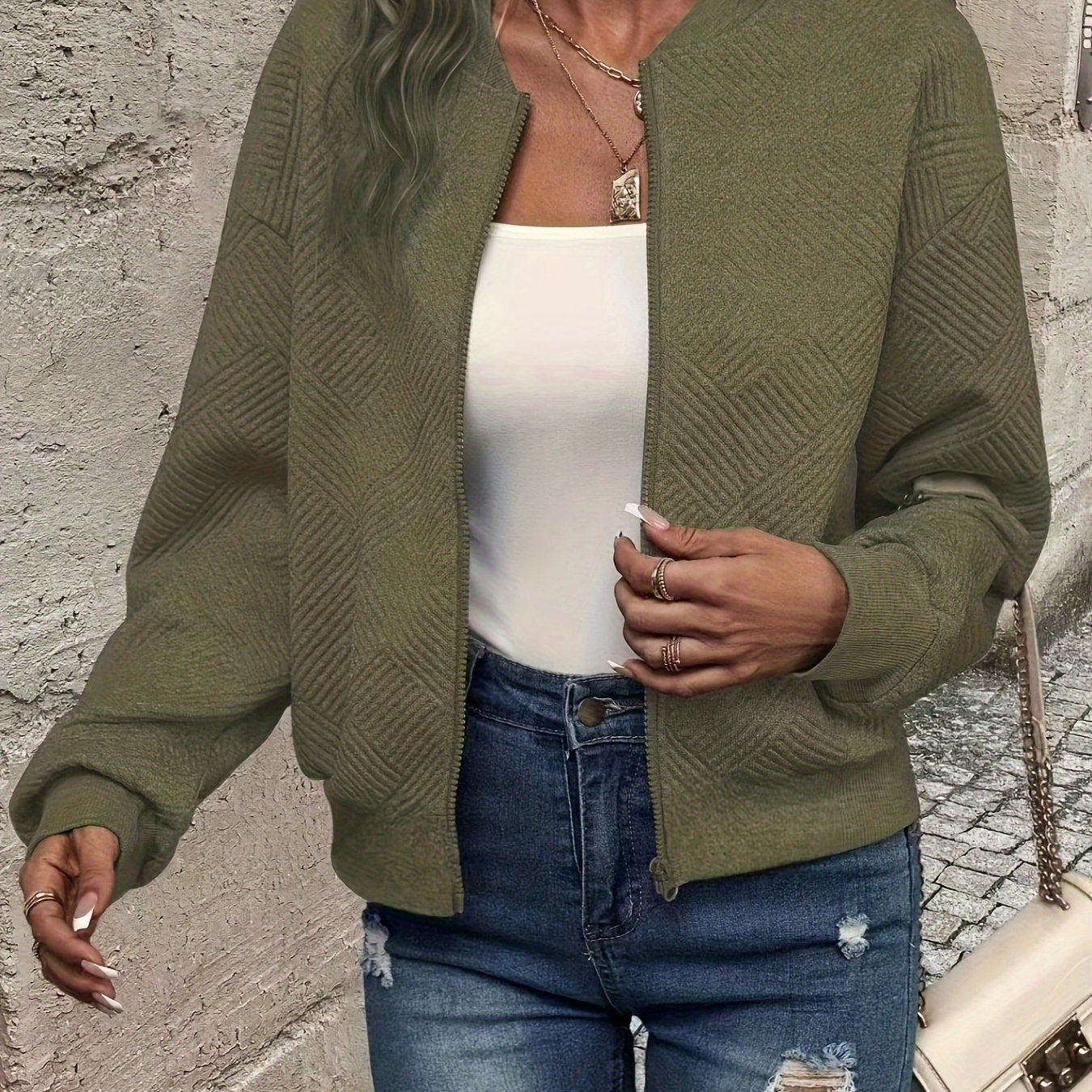 Elegant Solid Color Zipper Cardigan Jacket
