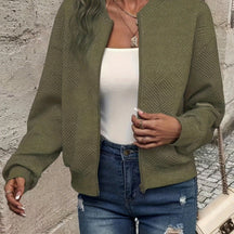 Elegant Solid Color Zipper Cardigan Jacket
